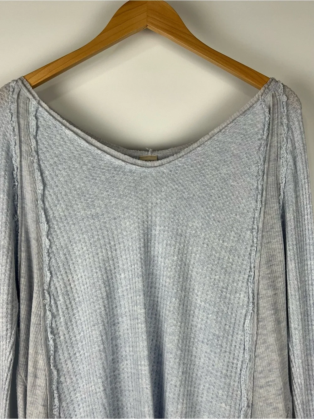Free People Catalina Thermal Waffle Oversized Tunic Top Boho Light Blue Size M